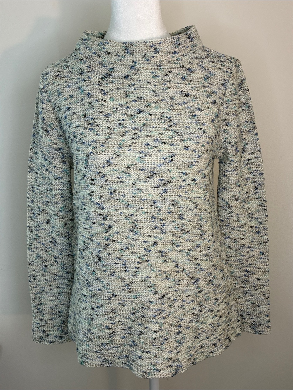 LOFT Bouclé Crewneck Sweater in Blue, Gray & Teal